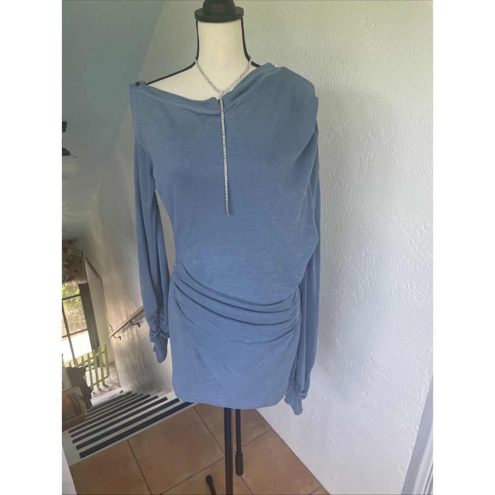 Free People Off the Shoulder Long Sleeve Dress, Tunic Top, Blue Denim Color Smal